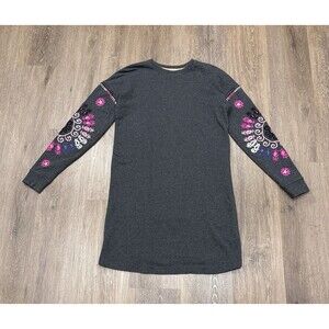 Boden Sweater Dress Womens 6 Gray Pink Embroidered Floral Cotton Long Sleeve